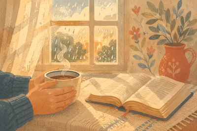 Open Bible and Coffee by Window