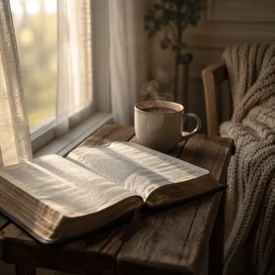 Morning Bible and Coffee by Window