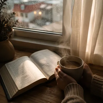 Quiet Morning Bible and Coffee by Window
