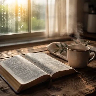 Open Bible and Coffee by Window