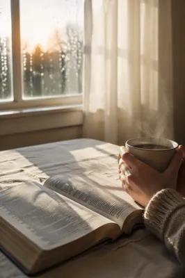 Morning Bible Devotion with Coffee by Window