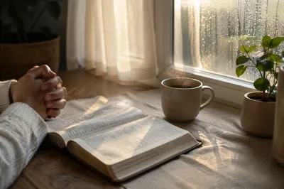 Open Bible and Coffee by Window