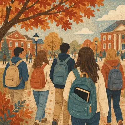 Bible in Backpack on Autumn Campus