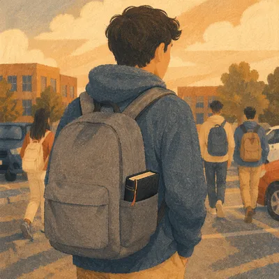 Bible in Backpack on University Campus