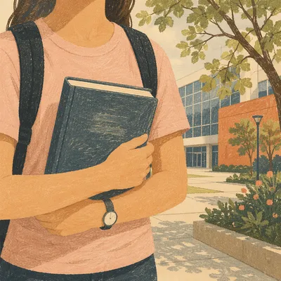 Student Holding Bible on Modern Campus