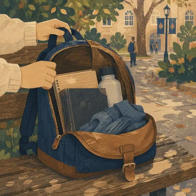Bible Tucked in Student Backpack on Campus