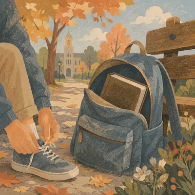 Bible in Backpack on Autumn Campus