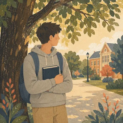Campus Student Holding Bible Under Tree