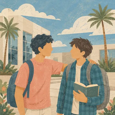 Campus Students with Bible and Backpack
