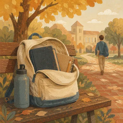 Bible in Backpack on Autumn Campus