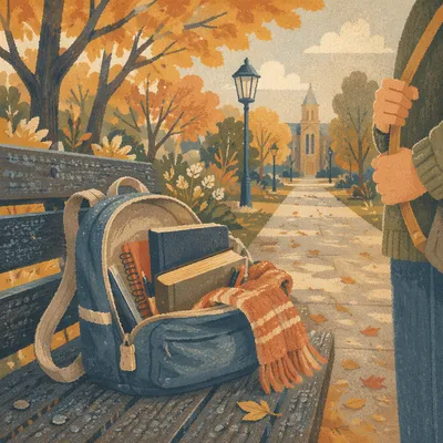 Bible in Campus Backpack at Autumn Morning