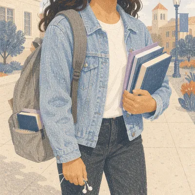 Campus Student Carrying Bible in Backpack