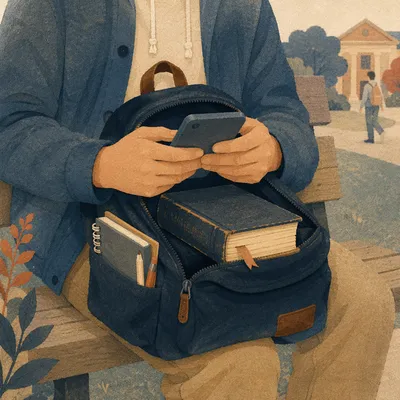 Student Backpack Bible on Campus Bench