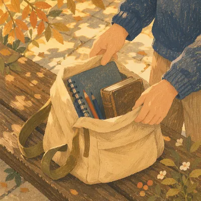 Bible Backpack on Autumn Campus Bench