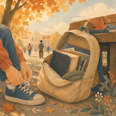 Bible in Backpack on Autumn Campus
