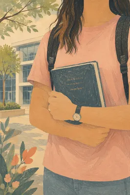 Student Carrying Bible on Modern Campus