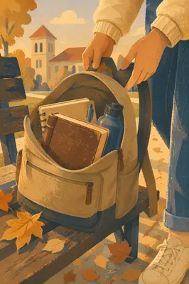 Bible in Backpack on Autumn Campus