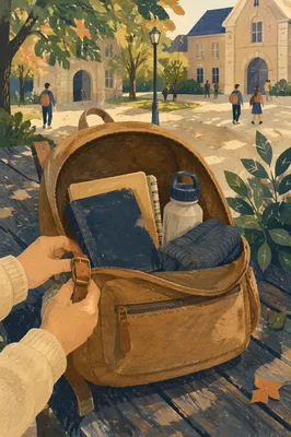 Bible in Backpack on College Bench