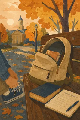 Bible in Backpack on Autumn Campus
