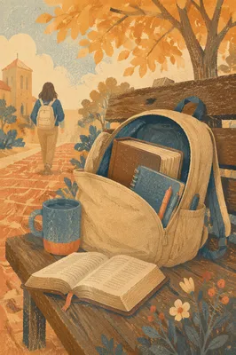 Bible in Backpack on Autumn Campus