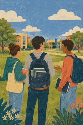 Students Gathering with Bible on Campus Lawn