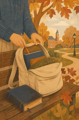 Bible in Backpack on Autumn Campus
