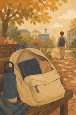 Bible in Backpack on Autumn Campus