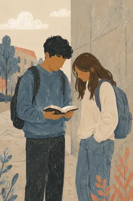 Campus Students Sharing an Open Bible