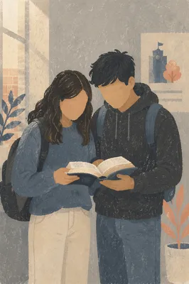 Campus Students Reading Bible in Hallway