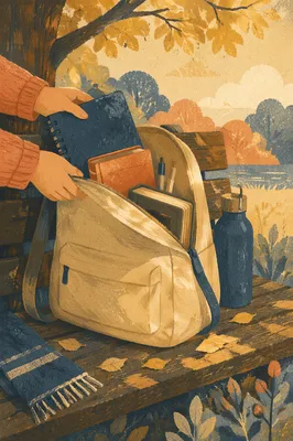 Bible in Backpack on Autumn Campus