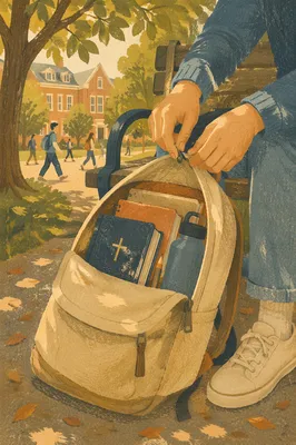 Bible in Backpack on Quiet Campus