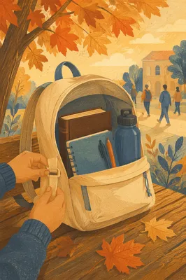 Bible in Backpack on Autumn Campus
