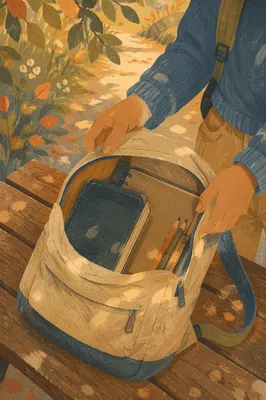 Bible in Backpack on Autumn Campus