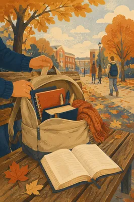 Bible in Backpack on Autumn Campus