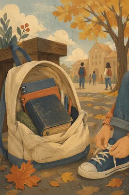 Bible in Backpack on Autumn Campus