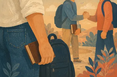 Campus Student Holding Bible by Backpack