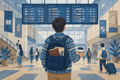 Campus Student with Bible in Backpack