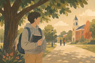 Campus Student Holding Bible by Tree