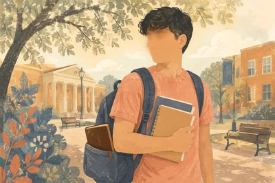 Bible Peeking From Backpack on Campus