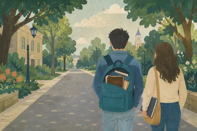 College Student Carrying Bible on Campus
