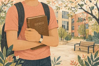 College Student Holding Bible on Campus