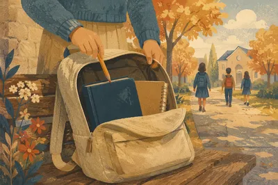Bible in Backpack on Autumn Campus