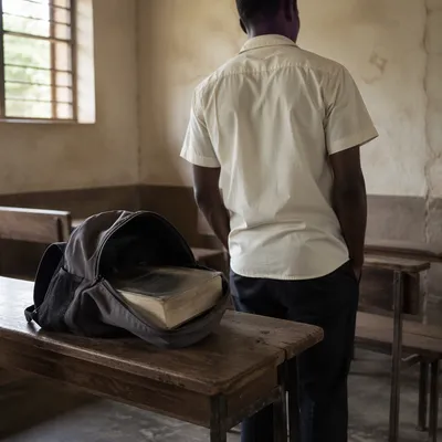 Student Backpack With Bible in Quiet Classroom