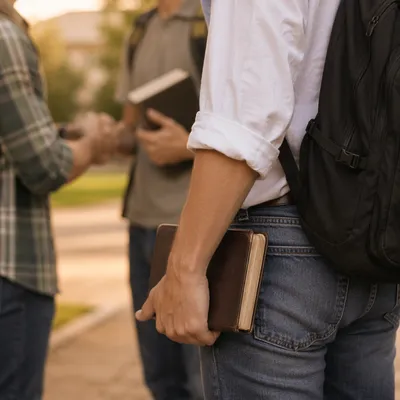 Student Carrying Bible on Campus