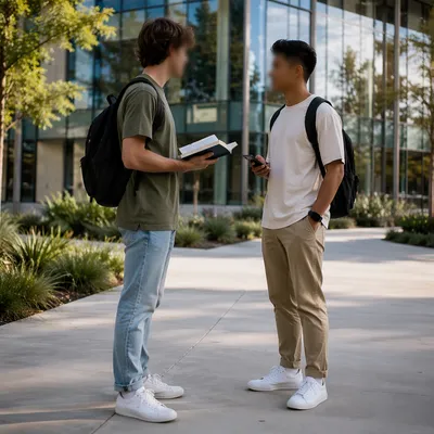 Campus Students Sharing Bible Conversation