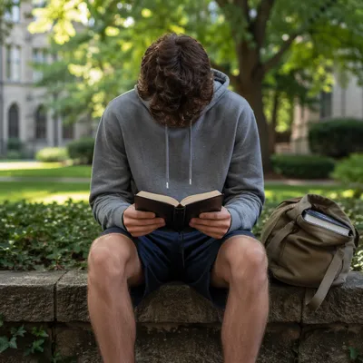 Student Reading Bible in Campus Garden