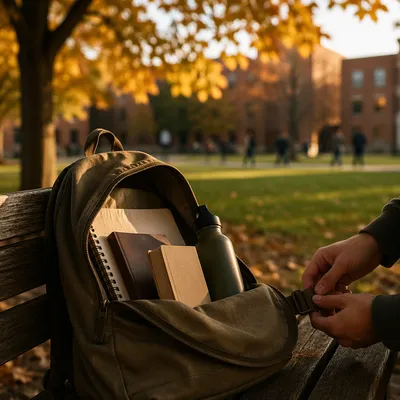 Bible in Student Backpack on Campus