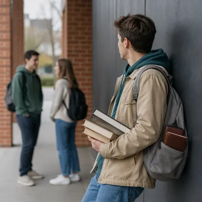 College Student With Bible in Backpack