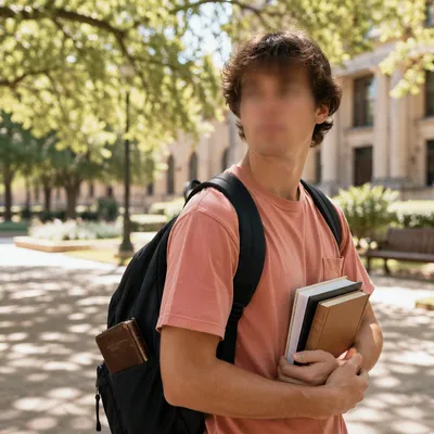 Bible Peeking From Backpack on Campus