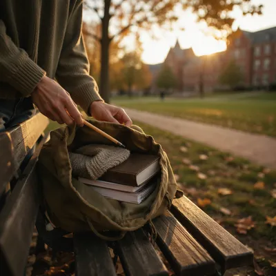 Bible in Backpack on Autumn Campus